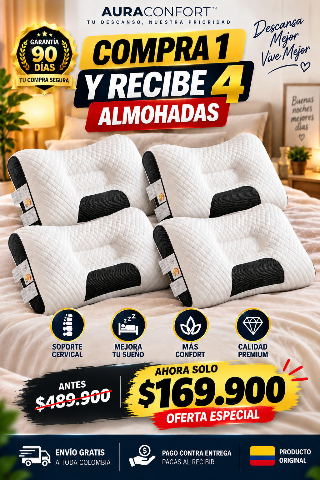 Compra 1 y Lleva 4 | La Almohada Ortopédica Más Vendida de Colombia
