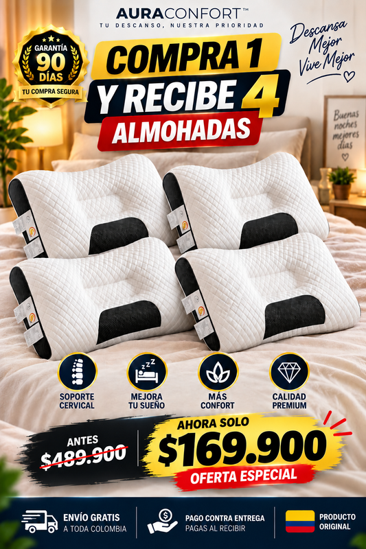 Compra 1 y Lleva 4 | La Almohada Ortopédica Más Vendida de Colombia